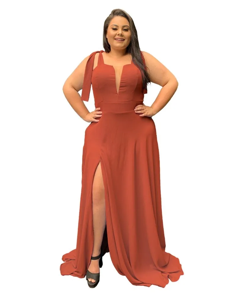 Vestido Madrinha de Casamento Terracota com decote Ana Julia 