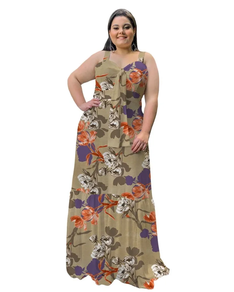 Vestido Longo Estamapdo Florido Primavera Verão 2024 