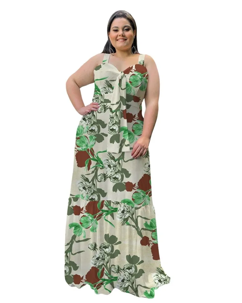  Vestido Longo Estampado Florido Primavera Verão 2024