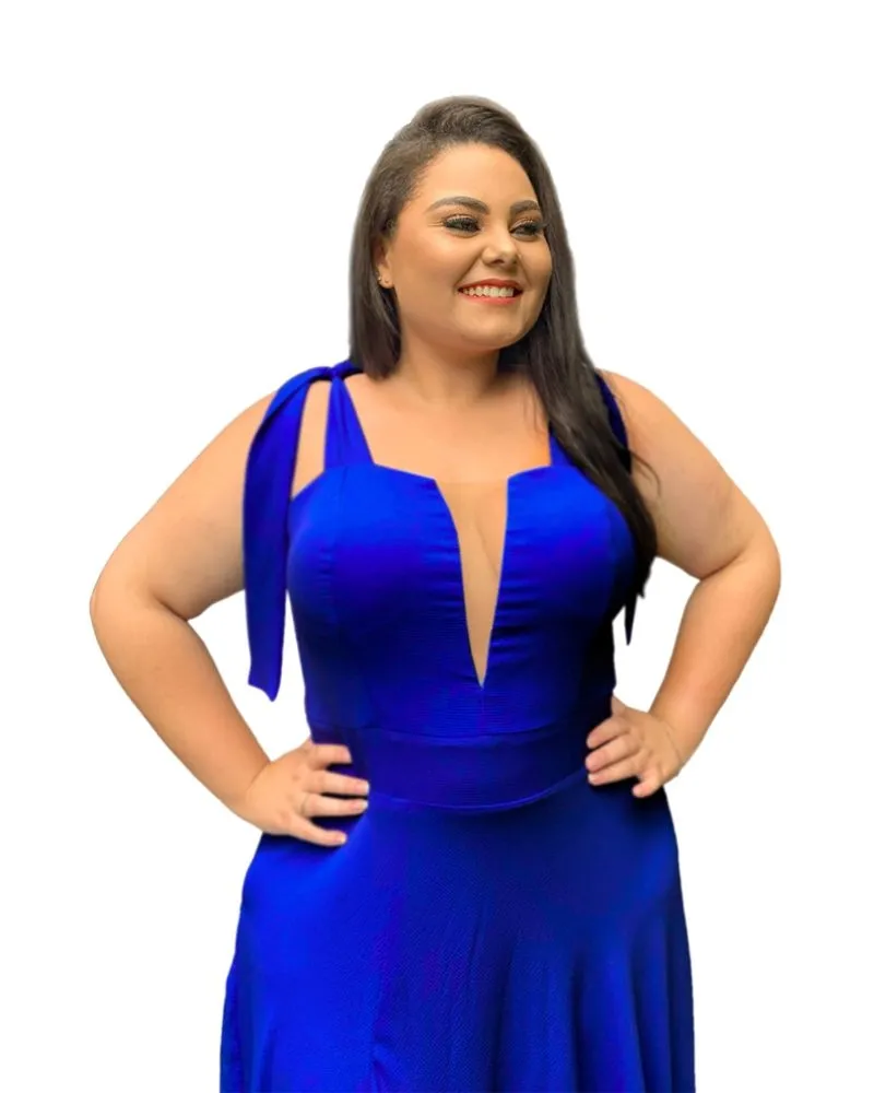 Vestido Madrinha de Casamento Azul Royal com decote Ana Julia 