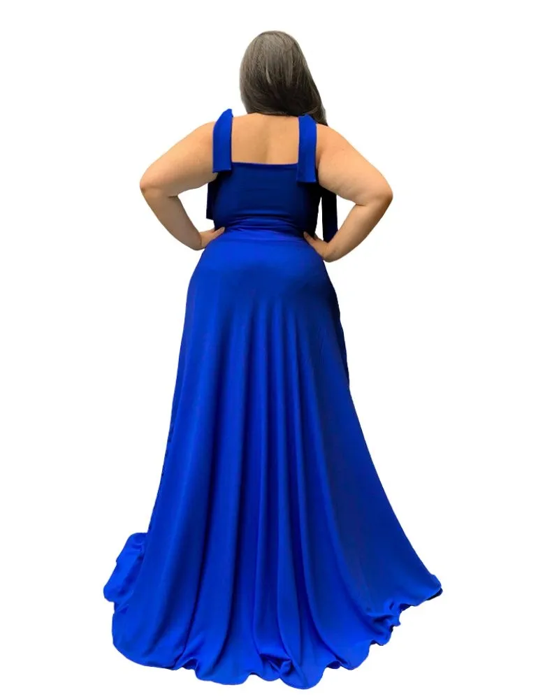 Vestido Madrinha de Casamento Azul Royal com decote Ana Julia 