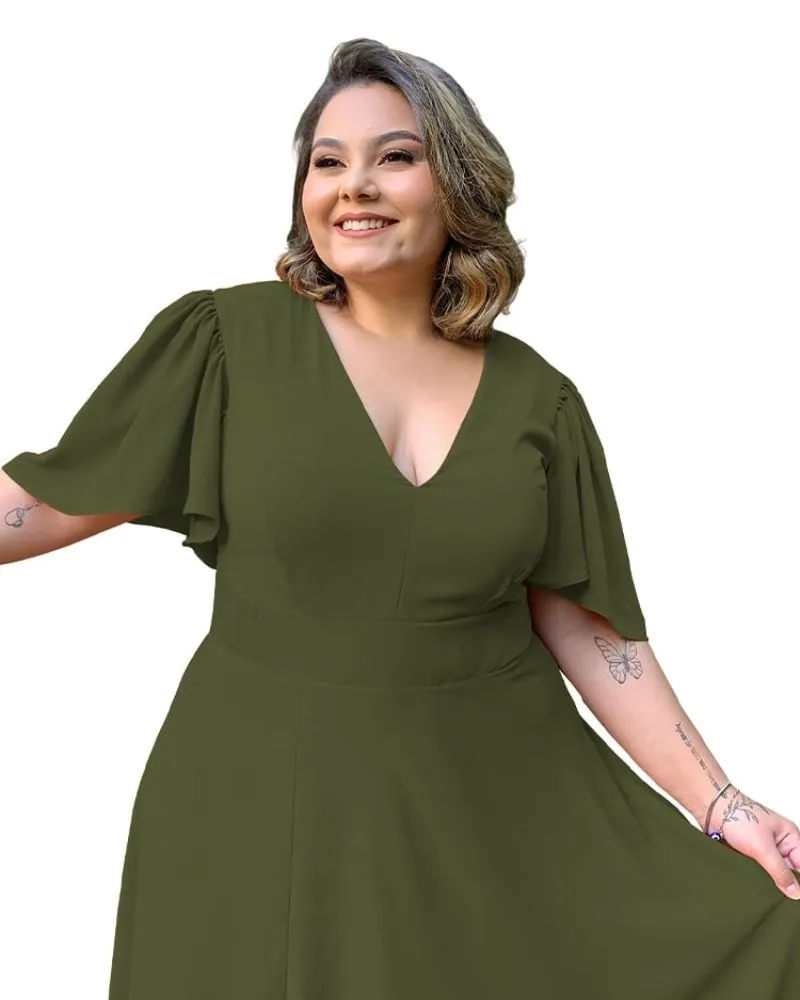 Vestido Madrinha de Casamento Verde Militar Linara