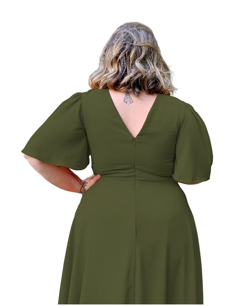 Vestido Madrinha de Casamento Verde Militar Linara