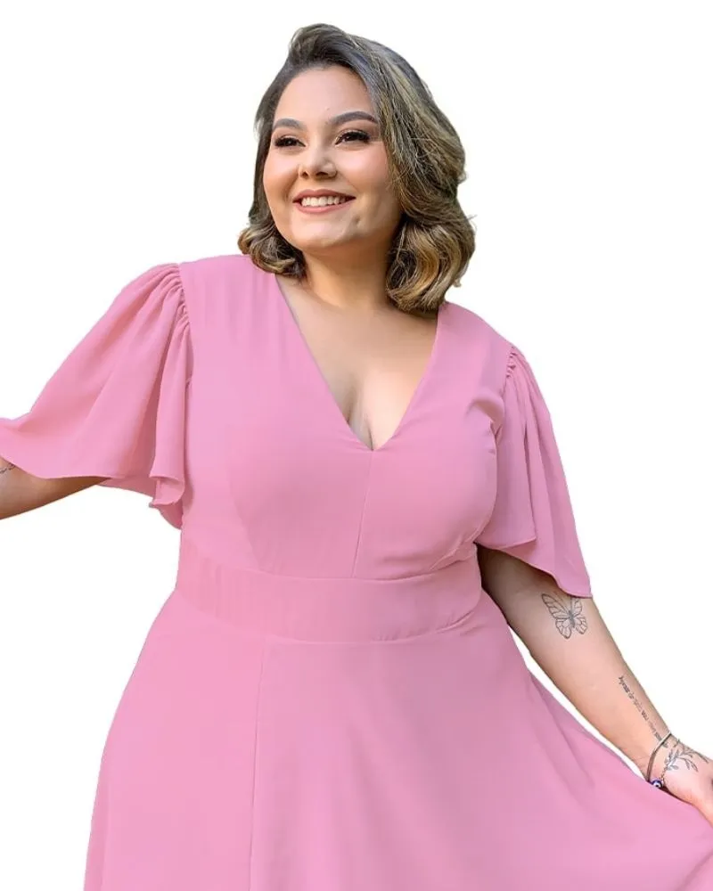 Vestido Madrinha de Casamento Rosa Chiclete Suave Linara
