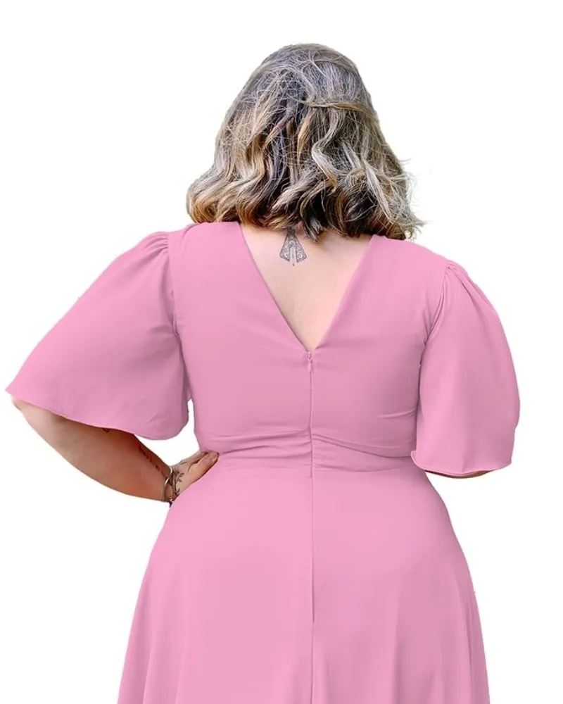 Vestido Madrinha de Casamento Rosa Chiclete Suave Linara