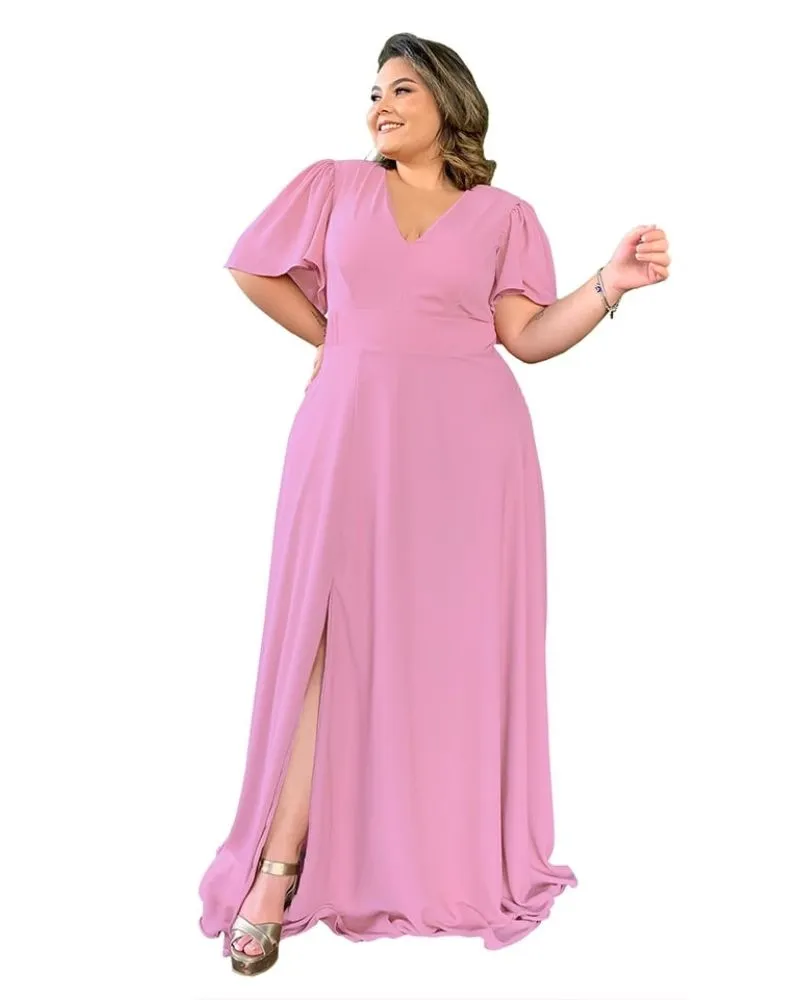 Vestido Madrinha de Casamento Rosa Chiclete Suave Linara