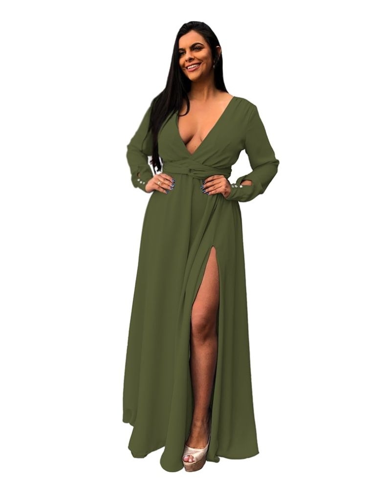 Vestido Madrinha de Casamento Amanda Verde Militar