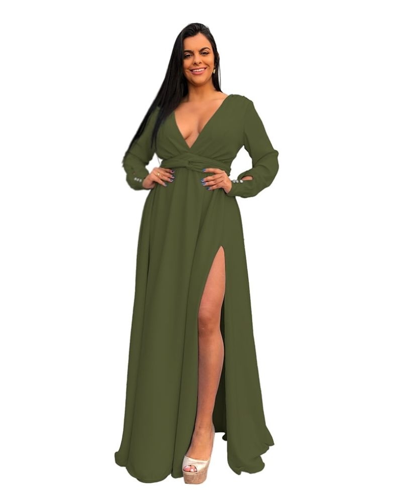 Vestido Madrinha de Casamento Amanda Verde Militar