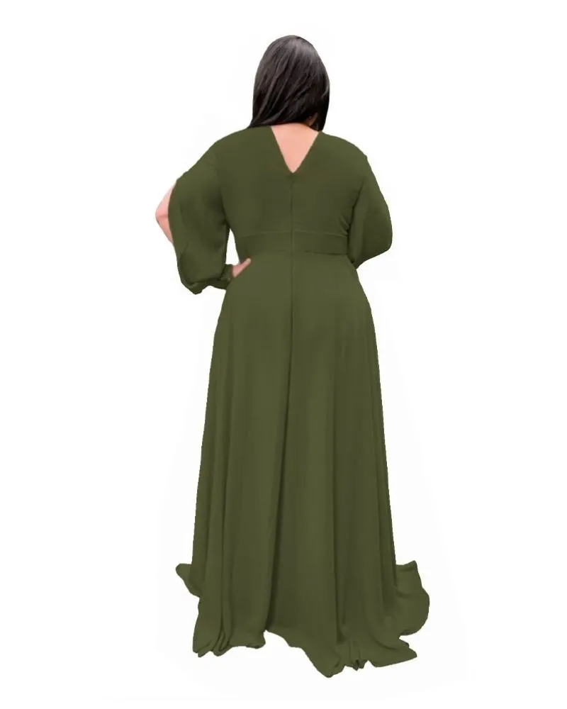 Vestido longo de festa Solange Verde Oliva