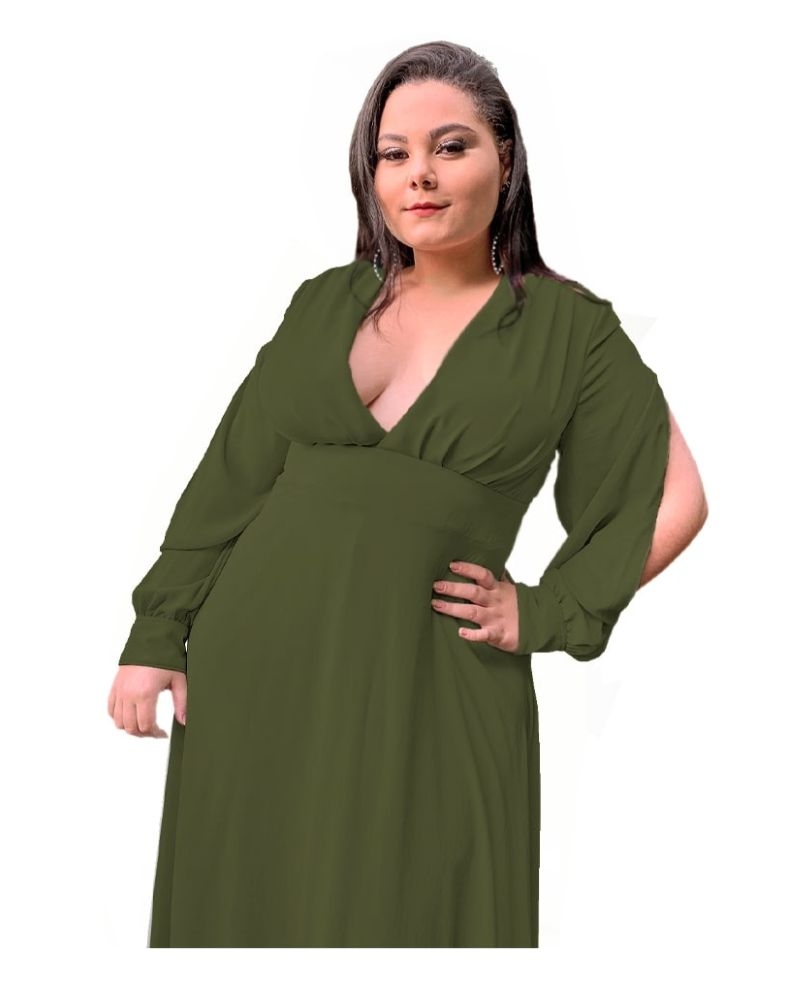 Vestido longo de festa Solange Verde Oliva