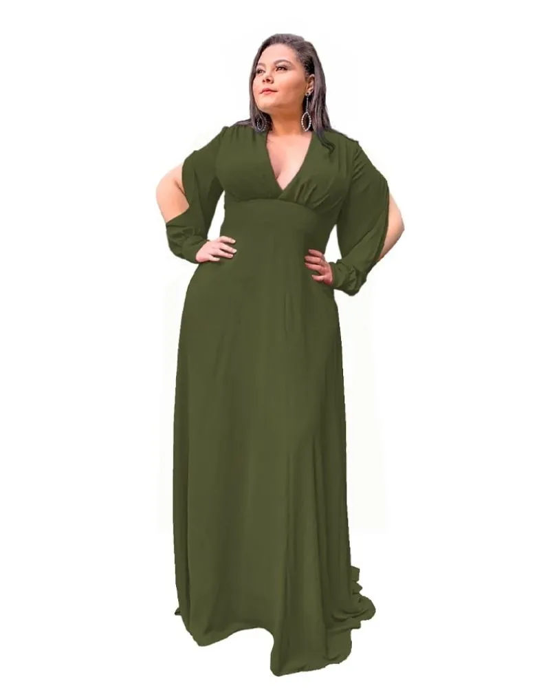 Vestido longo de festa Solange Verde Oliva