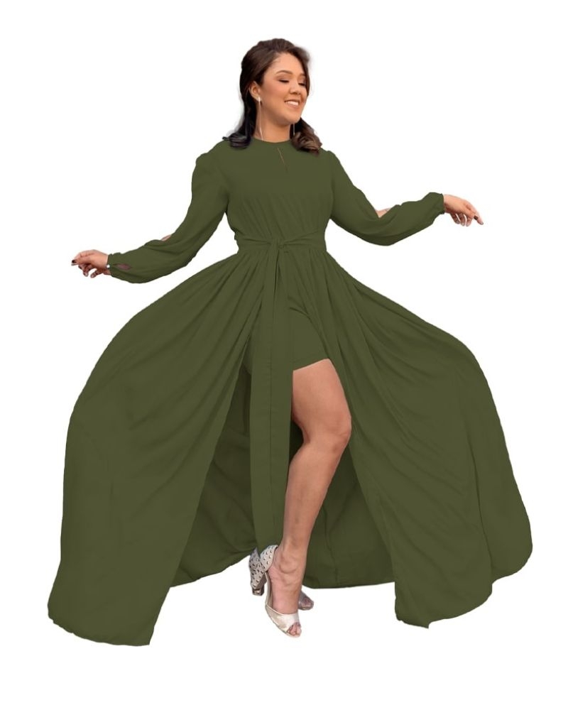 Vestido Longo de Festa Verde Militar Sublime