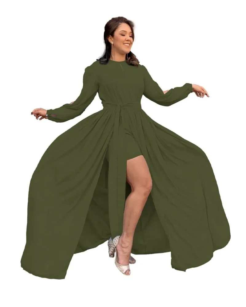 Vestido Longo de Festa Verde Militar Sublime