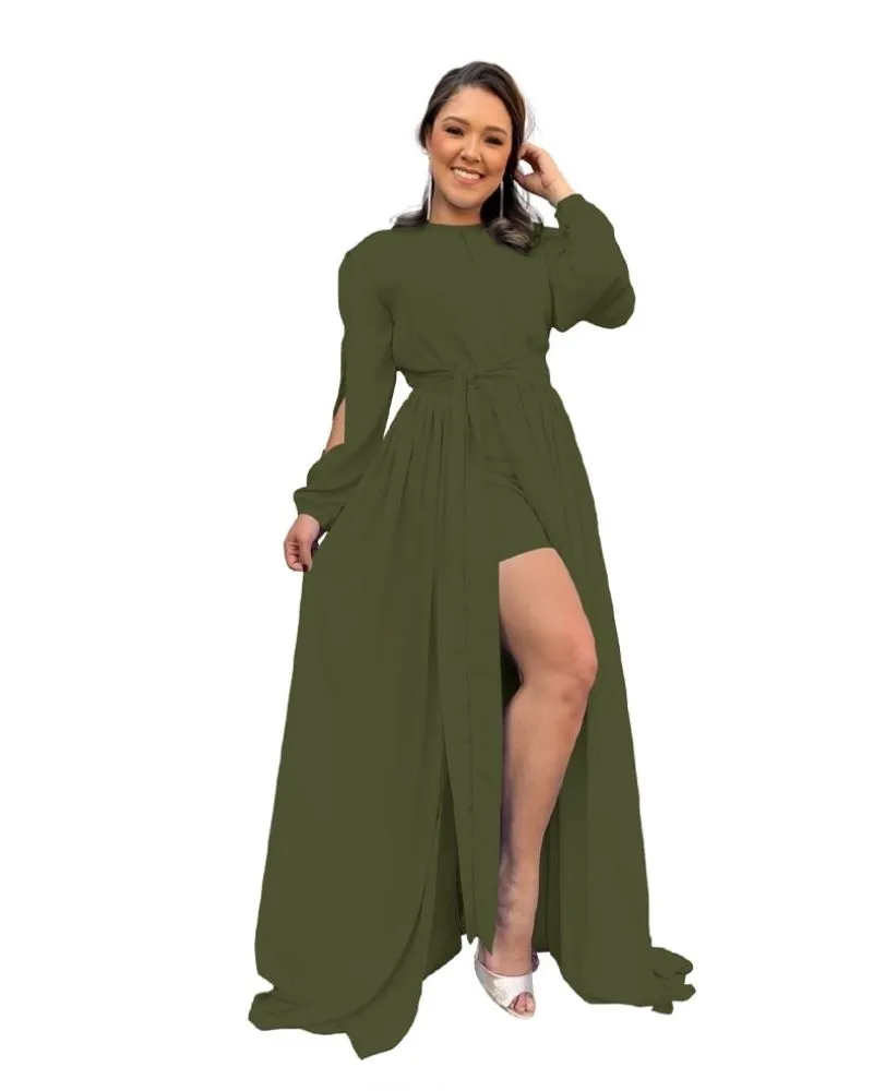 Vestido Longo de Festa Verde Militar Sublime