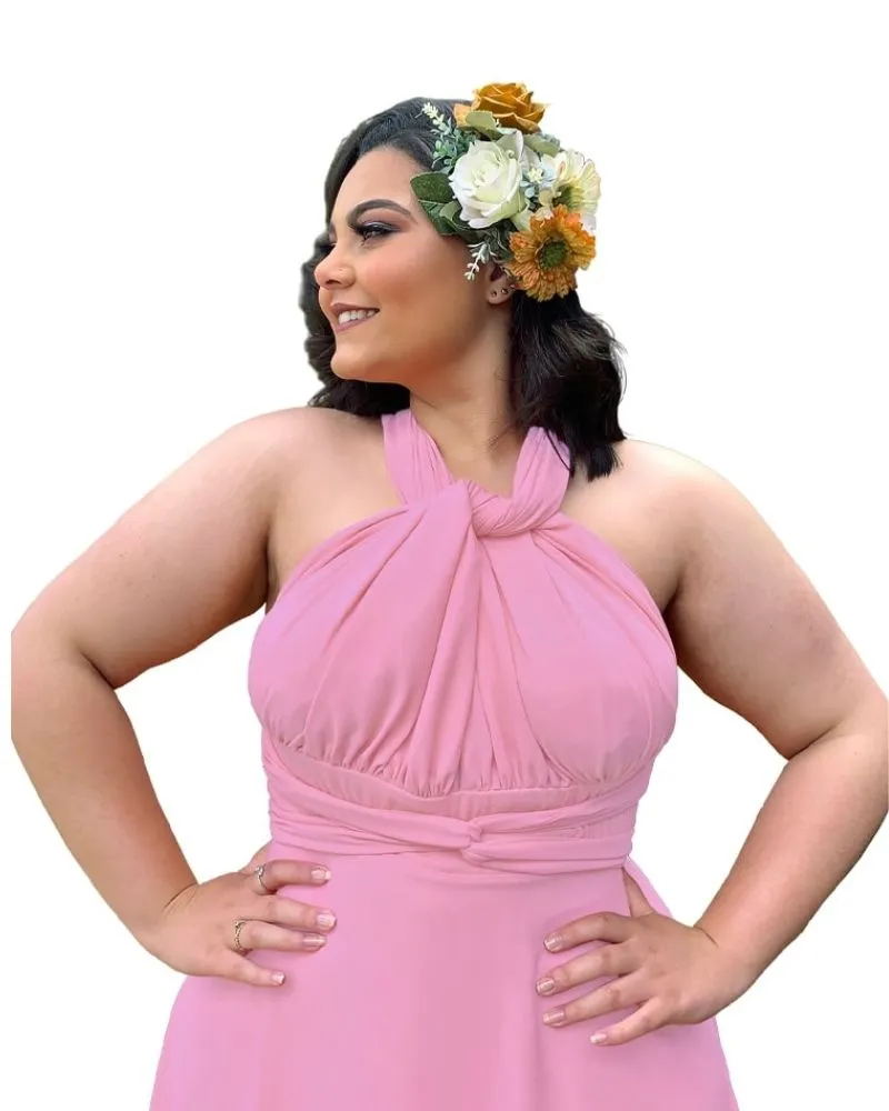 Vestido Madrinha de Casamento Multiformas Anathan Rosa Chiclete