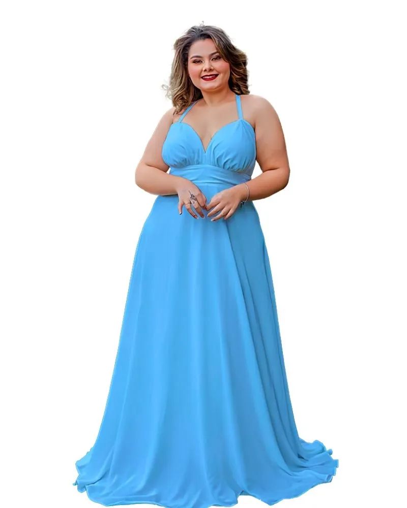 Vestido Longo Madrinha de Casamento Azul Serenity Mariane 