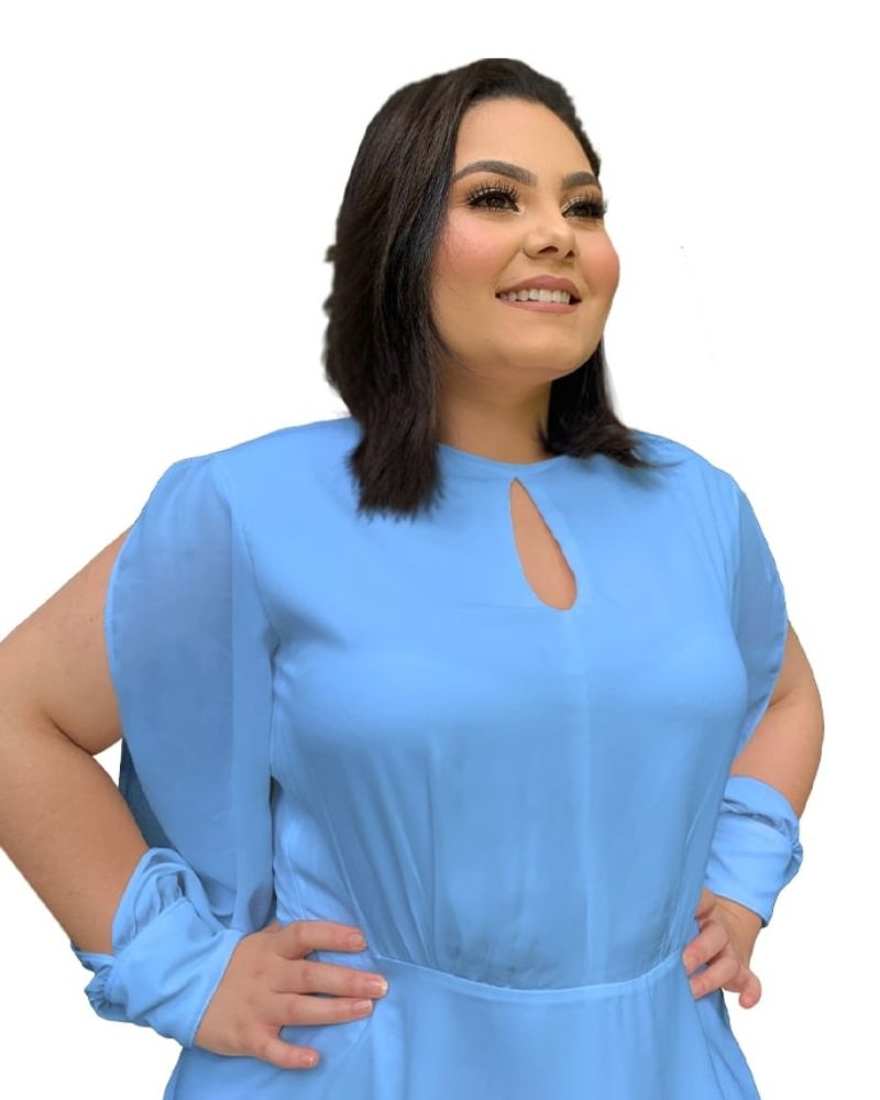 Vestido Curto de Festa Azul Serenity Plus size Kate 