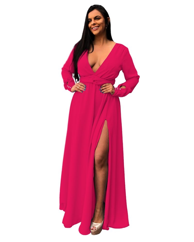 Vestido Madrinha de Casamento Rosa Pink Plus size Amanda