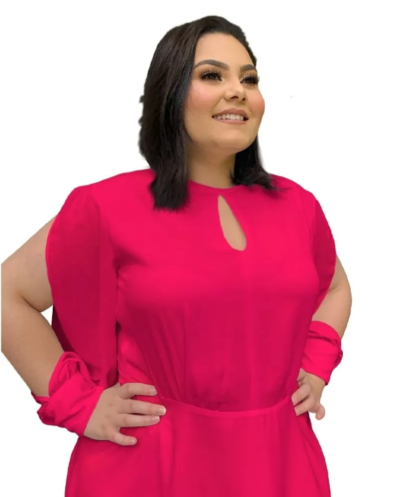 Vestido Curto de Festa Rosa Pink Plus size Kate 