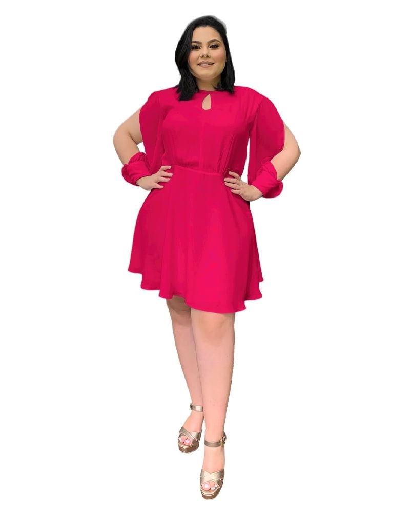 Vestido de festa plus size Rosa Pink: Modelo Fluído Ombro a Ombro