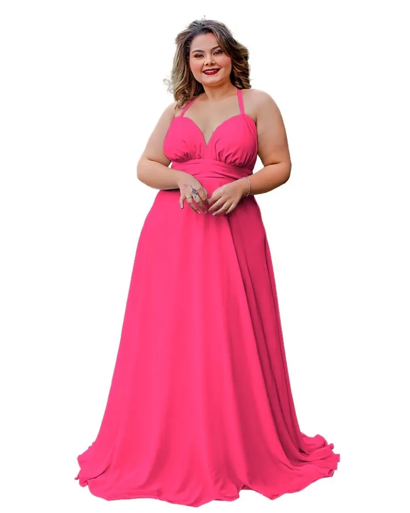 Vestido Longo de Festa Madrinha Rosa Pink Mariane
