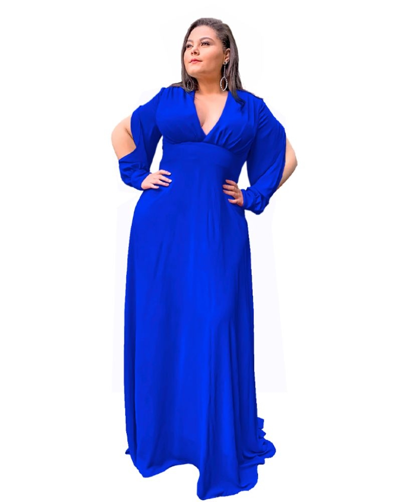 Vestido Longo de Festa Madrinha Azul Royal Solange
