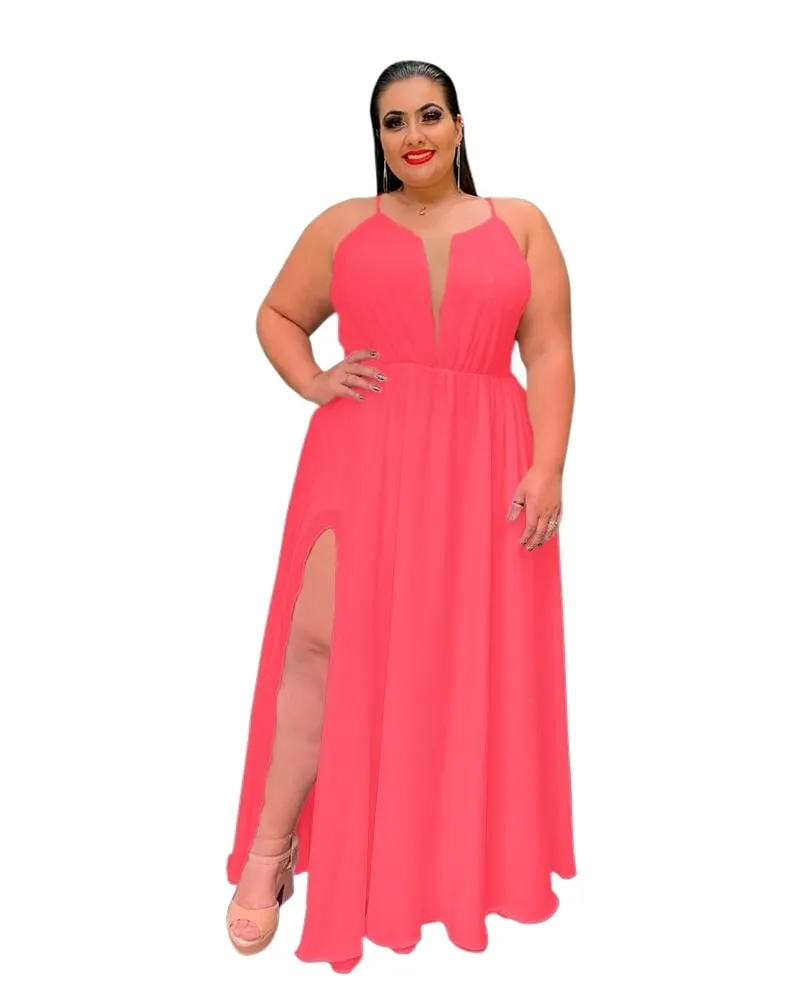 Vestido Longo de Festa Rosa Salmão Perfect