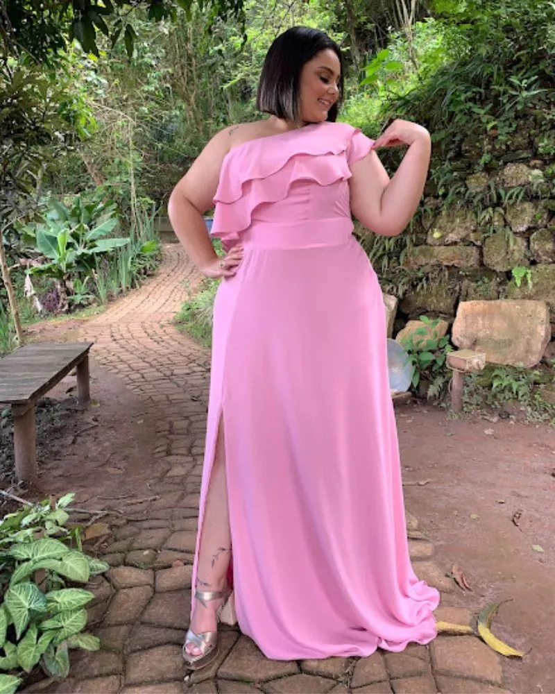 Vestido longo de Festa Madrinha de Casamento Rosa Chiclete Helena