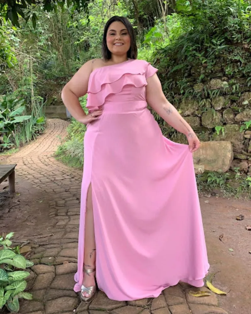 Vestido longo de Festa Madrinha de Casamento Rosa Chiclete Helena