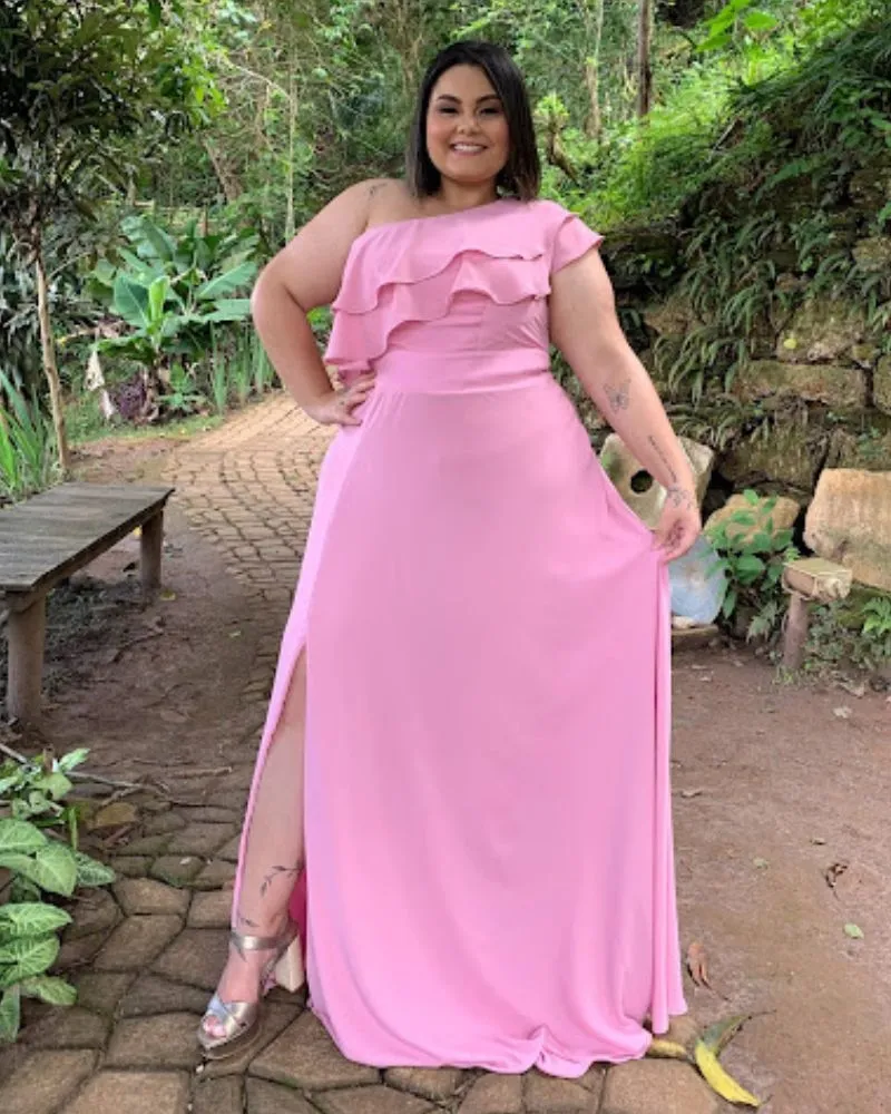 Vestido longo de Festa Madrinha de Casamento Rosa Chiclete Helena