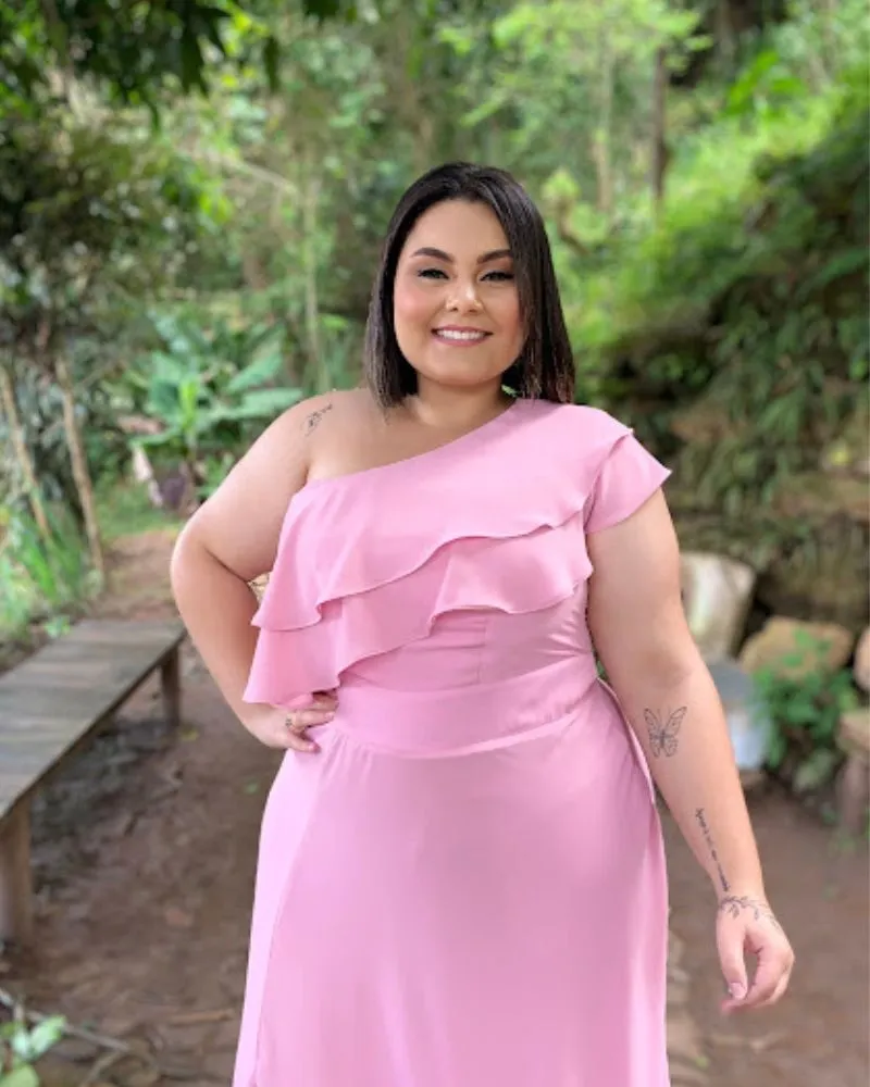 Vestido longo de Festa Madrinha de Casamento Rosa Chiclete Helena