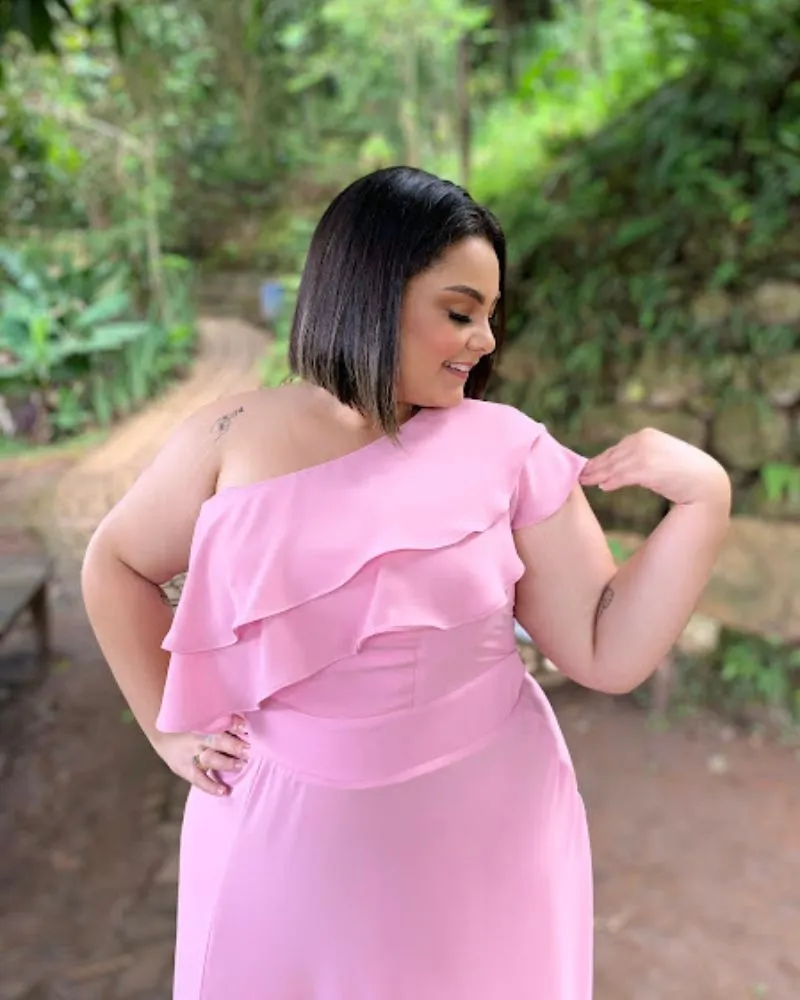 Vestido longo de Festa Madrinha de Casamento Rosa Chiclete Helena