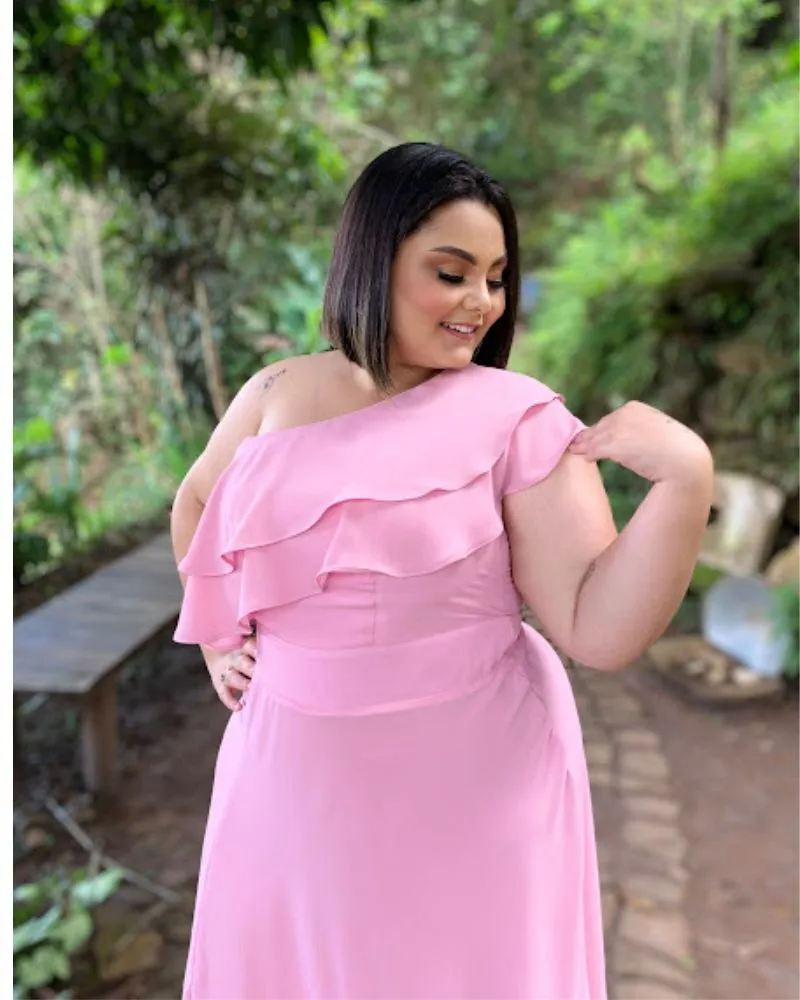 Vestido longo de Festa Madrinha de Casamento Rosa Chiclete Helena