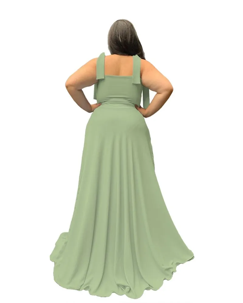 Vestido Madrinha de Casamento Verde Menta com decote Ana Julia 