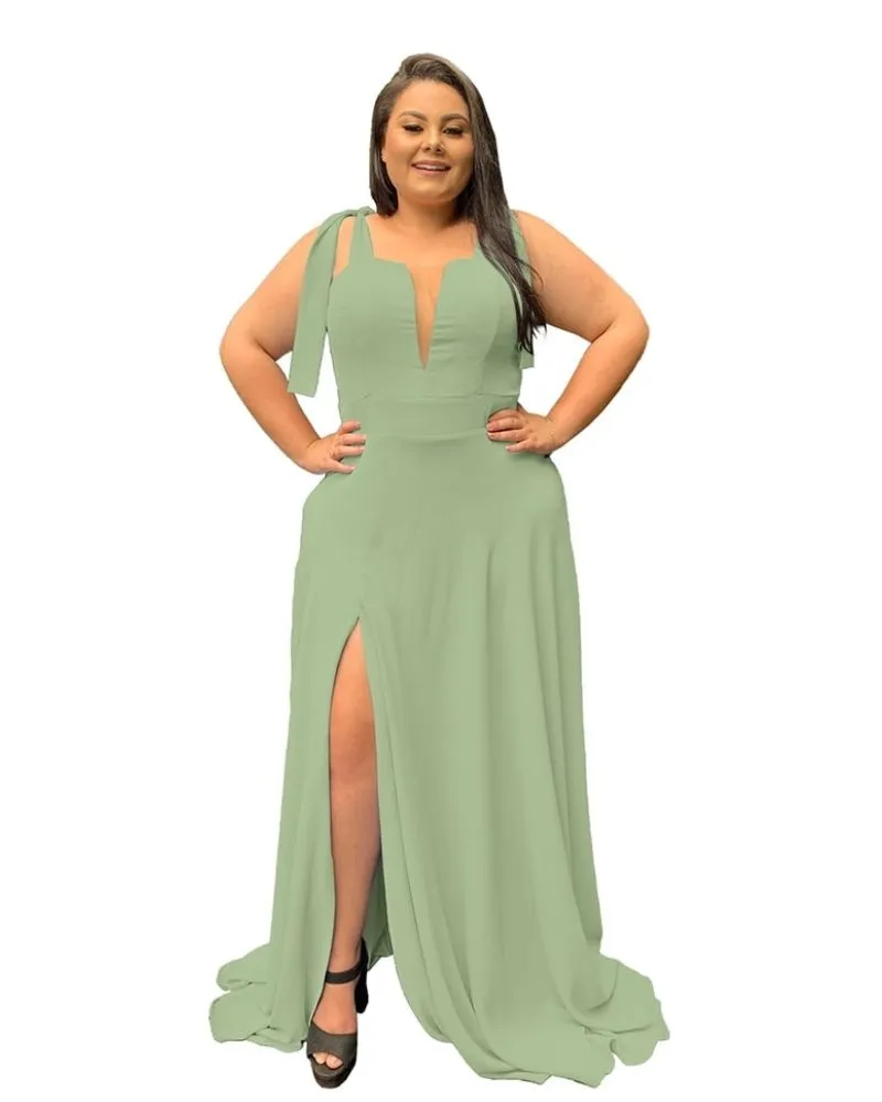 Vestido Madrinha de Casamento Verde Menta com decote Ana Julia 