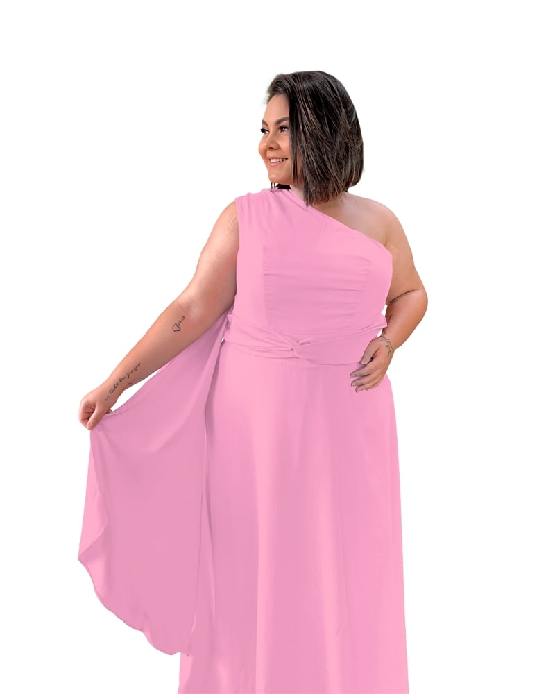 Vestido Madrinha de Casamento Rosa Chiclete Suave Wind