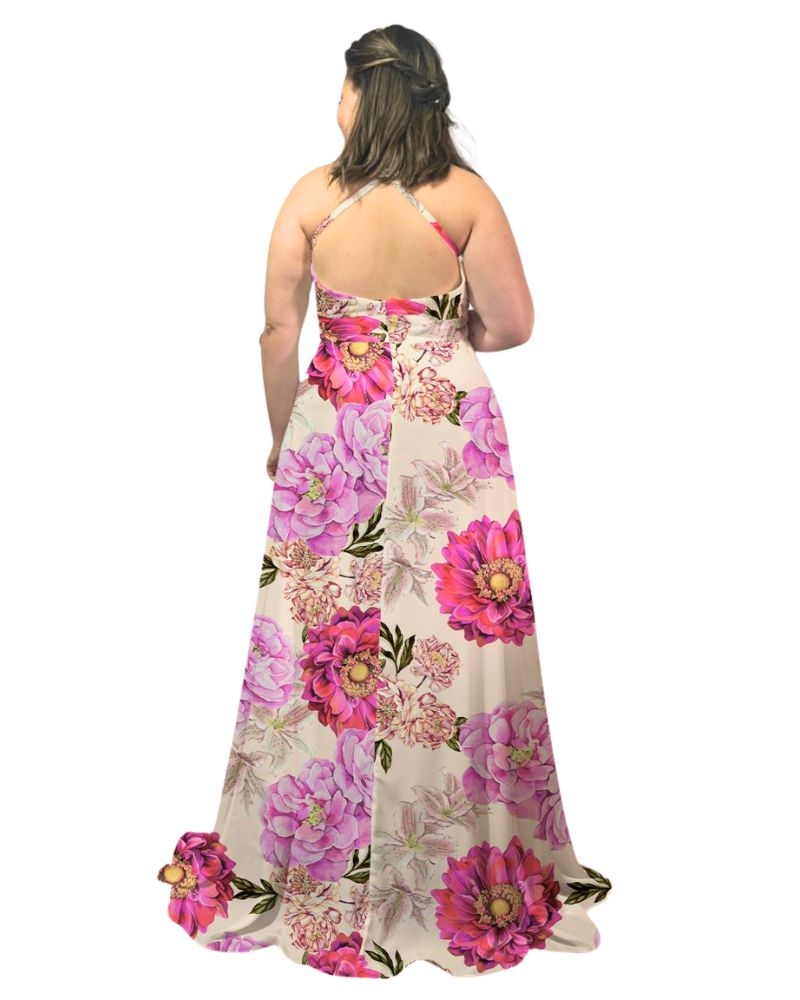 Vestido Longo Estampado Mariane Floral Rosa 