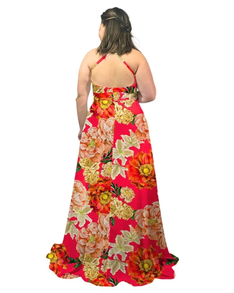 Vestido Longo Estampado Mariane Floral Vermelho 