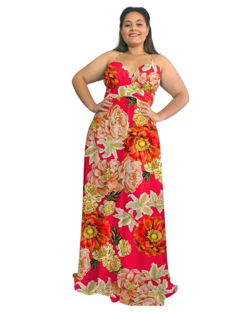 Vestido Longo Estampado Mariane Floral Vermelho 