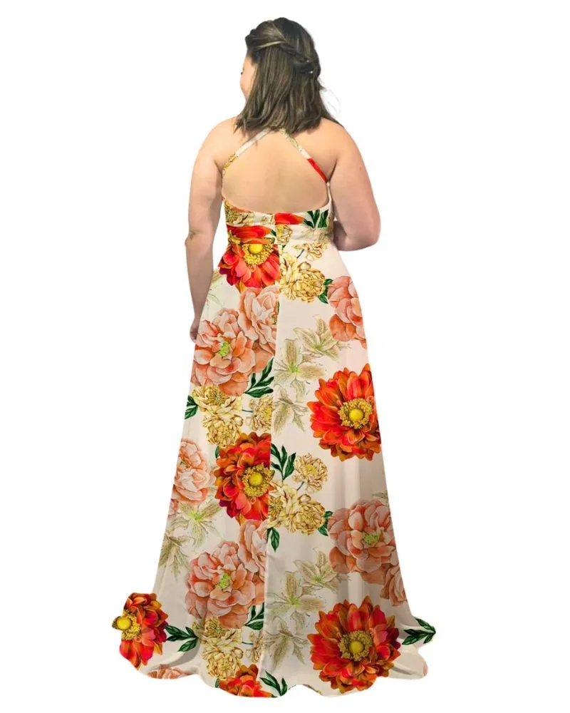 Vestido Longo Estampado Mariane Floral Laranja