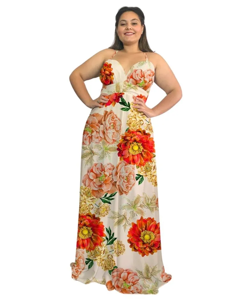 Vestido Longo Estampado Mariane Floral Laranja