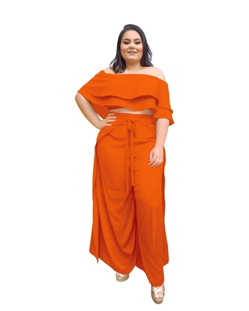 Conjunto Cropped Ciganinha  e Calça Envelope Laranja