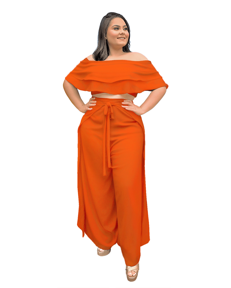 Conjunto Cropped Ciganinha  e Calça Envelope Laranja