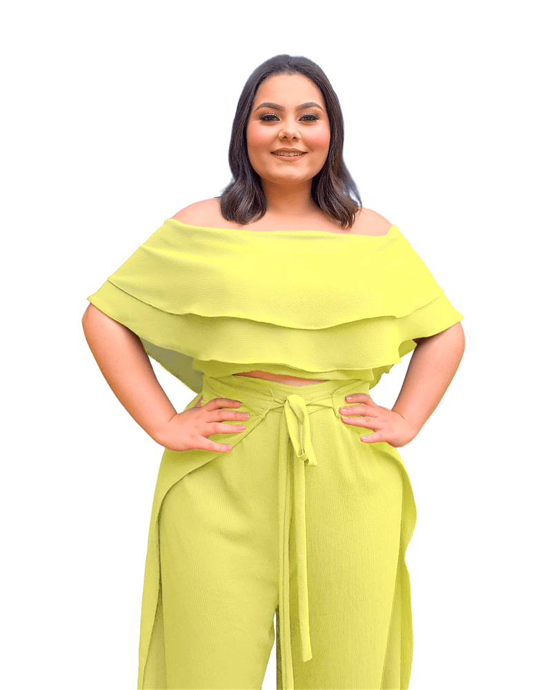 Conjunto Cropped Ciganinha e Calça Envelope Amarelo 