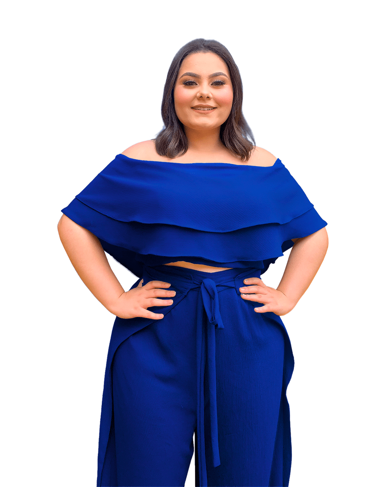 Conjunto Cropped Ciganinha e Calça Envelope Azul Royal