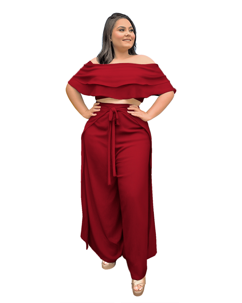 Conjunto Cropped Ciganinha e Calça Envelope Marsala 