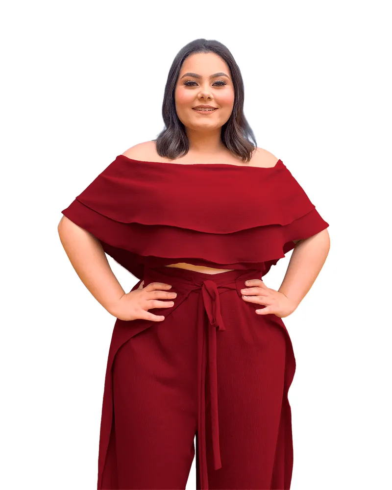 Conjunto Cropped Ciganinha e Calça Envelope Marsala 