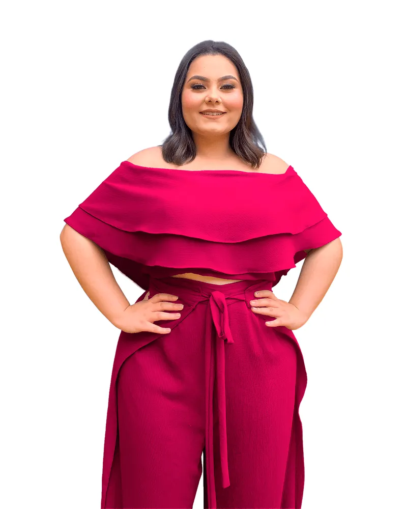 Conjunto Cropped Ciganinha  e Calça Envelope Pink Strong