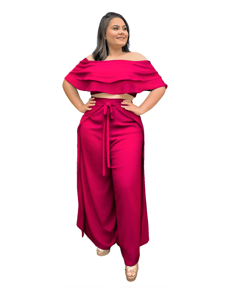 Conjunto Cropped Ciganinha  e Calça Envelope Pink Strong