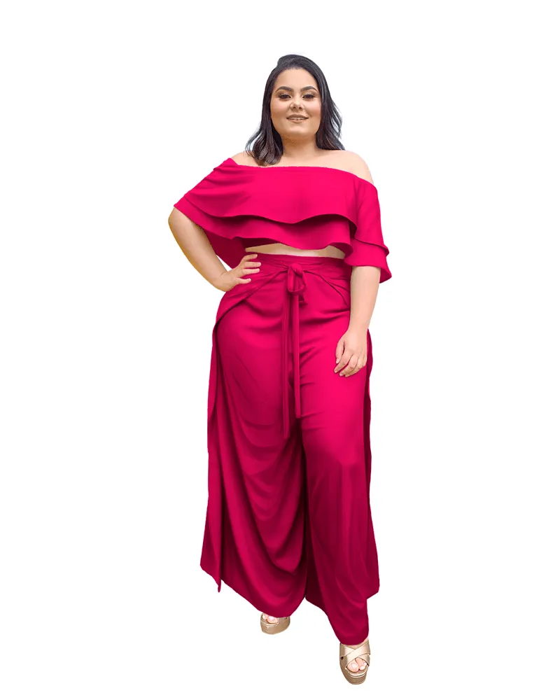 Conjunto Cropped Ciganinha  e Calça Envelope Pink Strong
